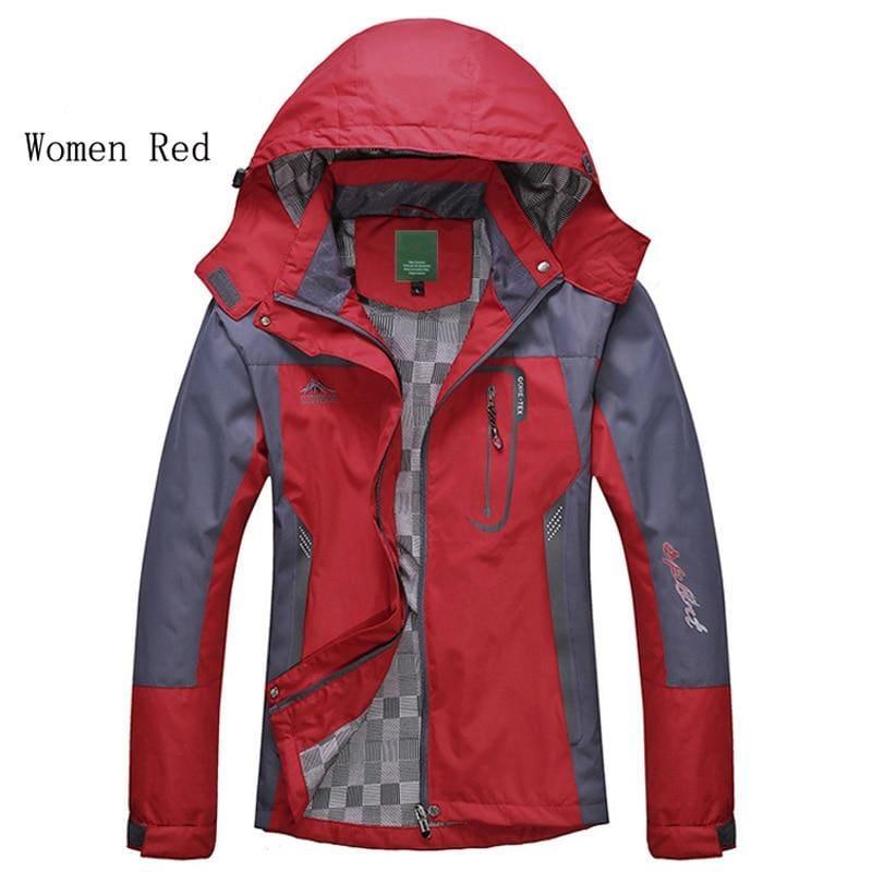 Waterproof Windbreaker Outwear Hooded Parkas Coat - Women Red / L - Coats