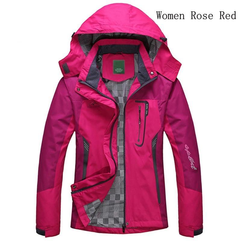 Waterproof Windbreaker Outwear Hooded Parkas Coat - Women Rose Red / L - Coats