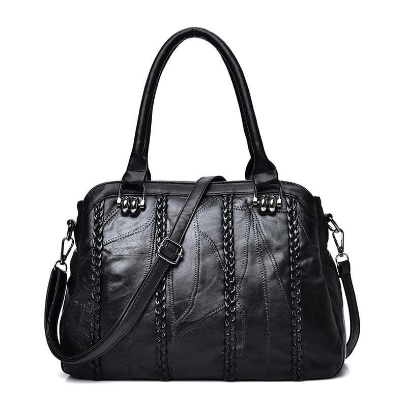 Weave Fashion Genuine Leather Sheepskin WomenHand Bag - BLACK - HandBag