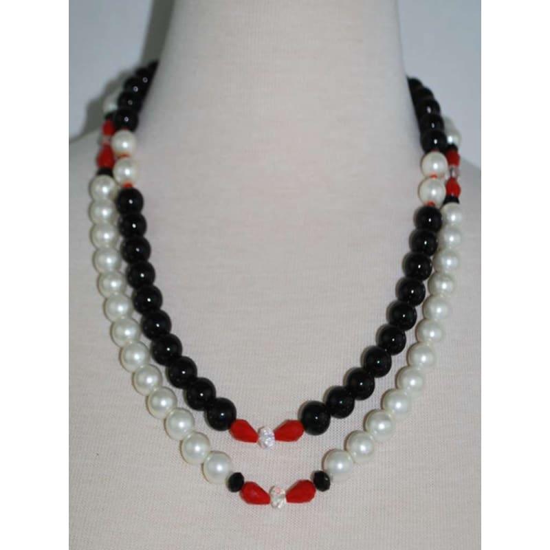 White And Black Glass Bead Necklace - Handmade