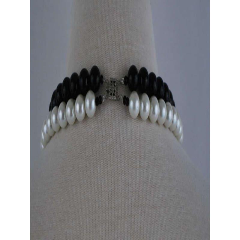 White and Black Glass Bead Necklace - Handmade