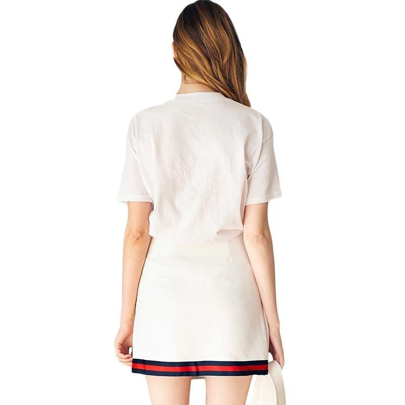 White Color Block Edgy Mini High Waist Double Breasted Preppy Style A-Line Skirts - Skirts