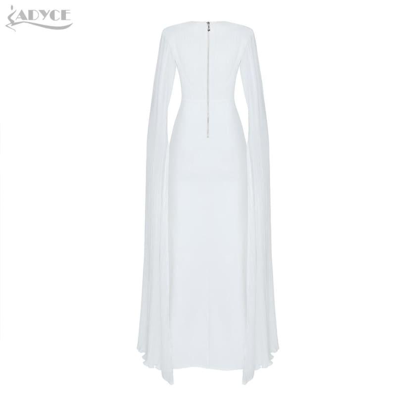 White Elegant Formal Bodycon Sexy Deep V Batwing Sleeve Ball Gown Maxi Dress - Gown