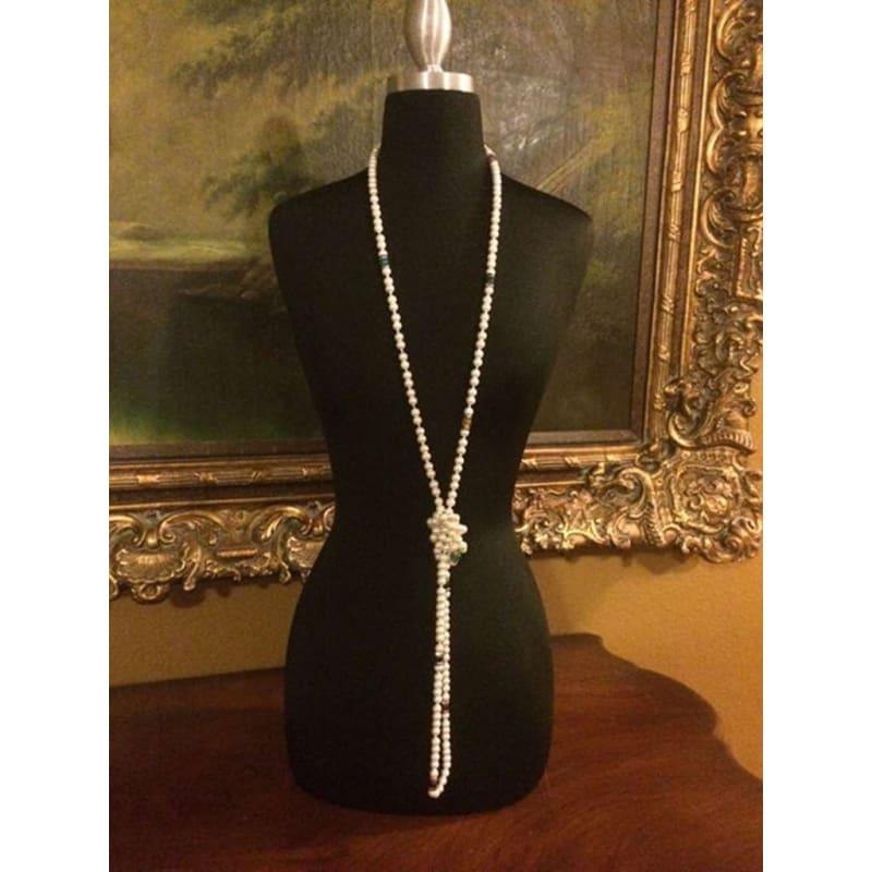 White Glass Pearl Rope Necklace - Handmade