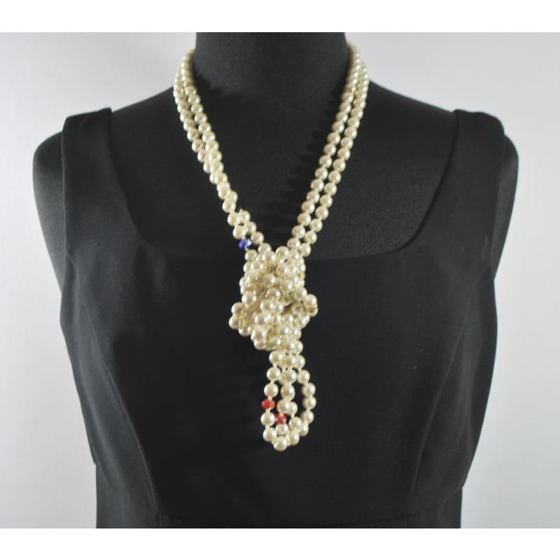 White Glass Pearl Rope Necklace - Handmade