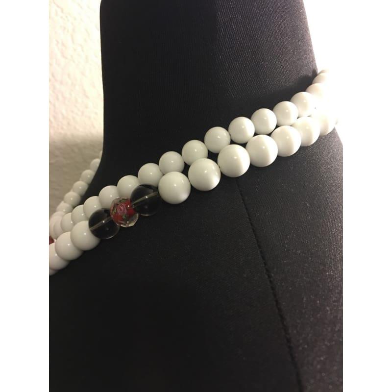 White Jade Double Strand With Lampwork Ascent Necklace. - Handmade