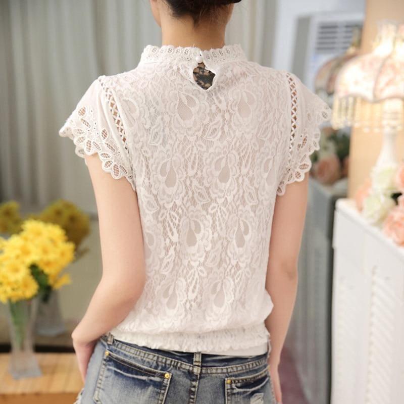 White Mesh Petal Lace Chiffon O-Neck Sleeveless Top - Sleeveless