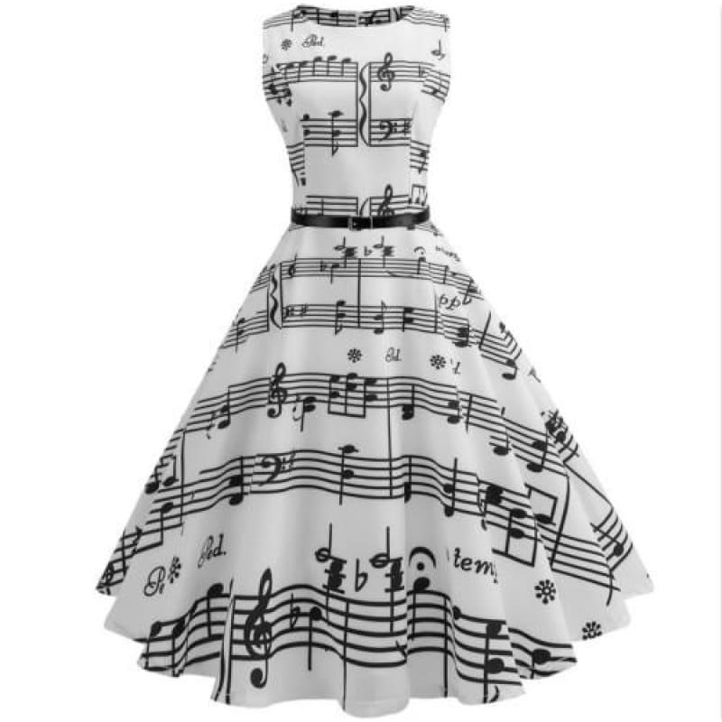 White Print Plaid Elegant Vintage Pinup Audrey Hepburn Style Midi Dress - A / L - Midi Dress