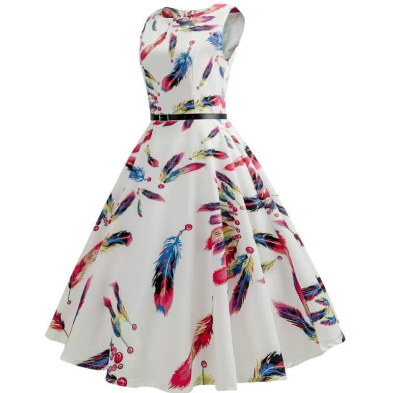 White Print Plaid Elegant Vintage Pinup Audrey Hepburn Style Midi Dress - Midi Dress
