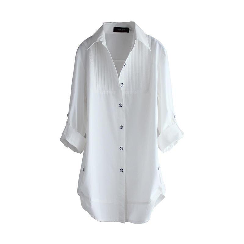 White Pus Size Long Cotton Long Sleeve Ladies Tops - Long sleeve