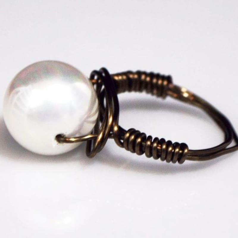 White Shell Bead Ring - Handmade