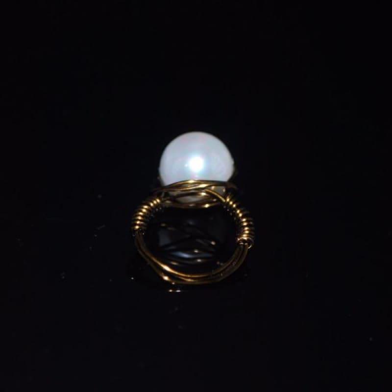 White Shell Bead Ring - Handmade