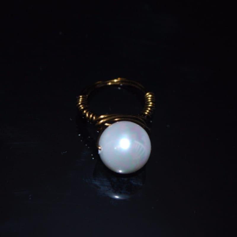 White Shell Bead Ring - Handmade