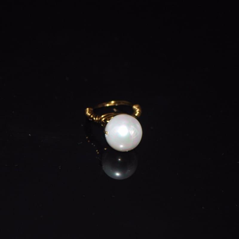 White Shell Bead Ring - Handmade