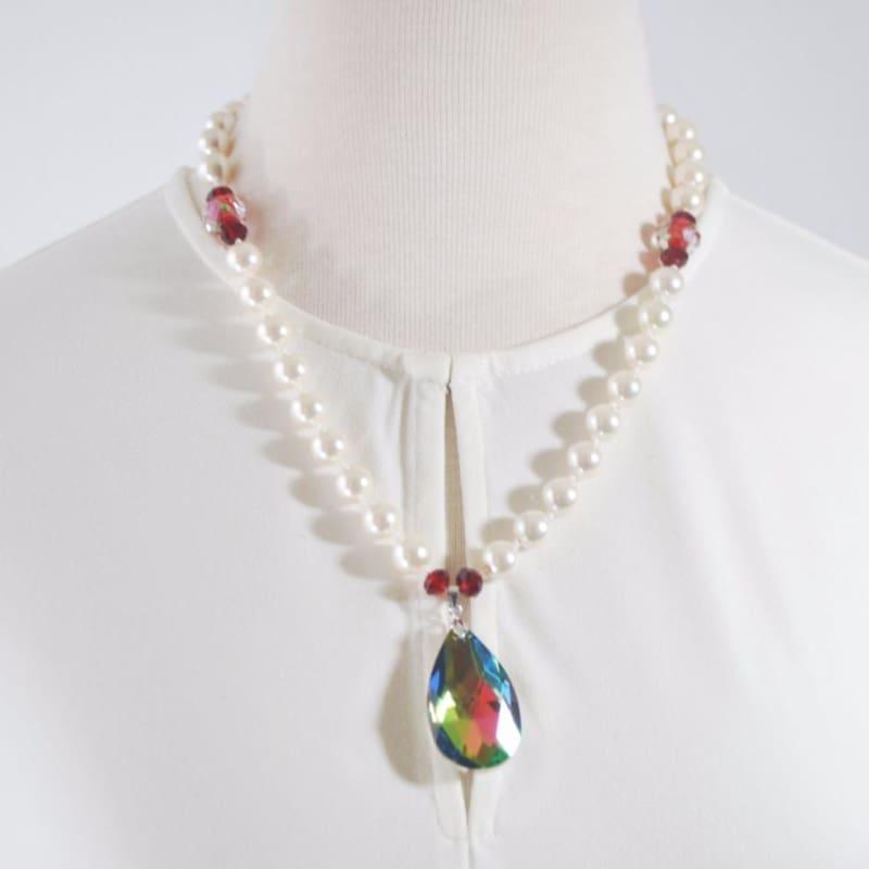 White Shell Pearls with Almond Pendant Necklace. - Handmade