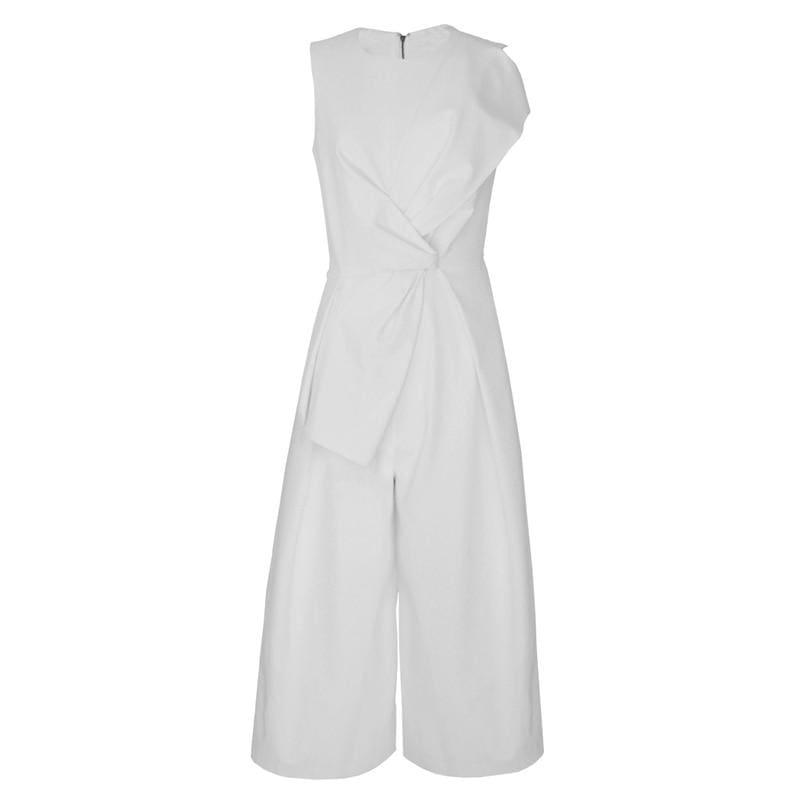 White Sleeveless Wide Leg High Waist Calf Length Jumpsuits - jumpsuit