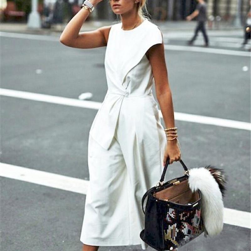 White Sleeveless Wide Leg High Waist Calf Length Jumpsuits - jumpsuit