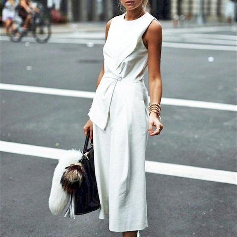 White Sleeveless Wide Leg High Waist Calf Length Jumpsuits - jumpsuit