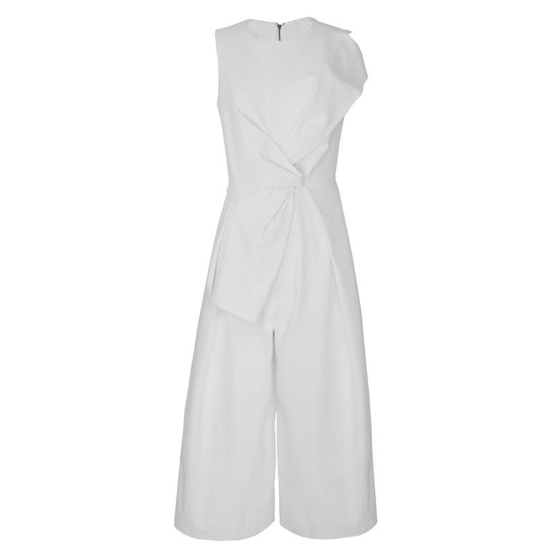 White Sleeveless Wide Leg High Waist Calf Length Jumpsuits - white / L - jumpsuit