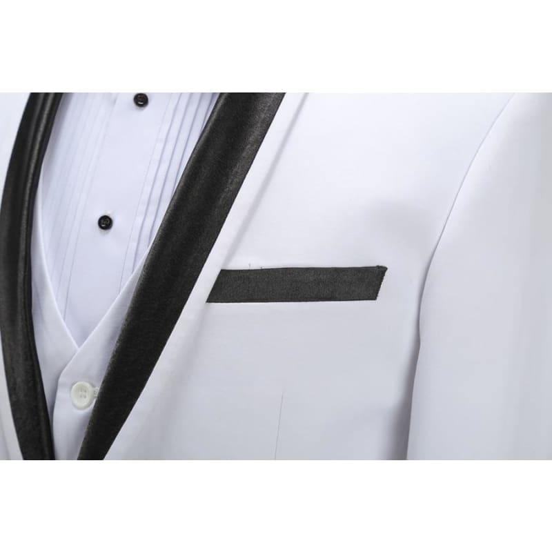White Spring Shawl Collar Black Satin Trim Tuxedo - Mens Suits