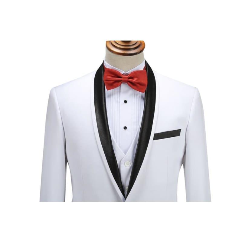 White Spring Shawl Collar Black Satin Trim Tuxedo - Mens Suits