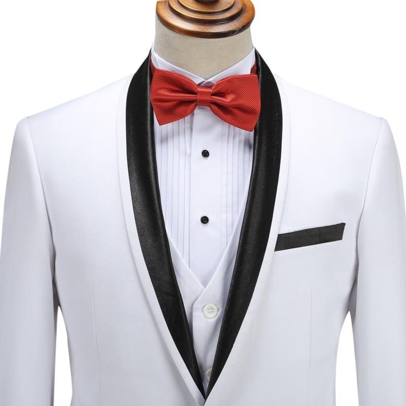 White Spring Shawl Collar Black Satin Trim Tuxedo - Mens Suits