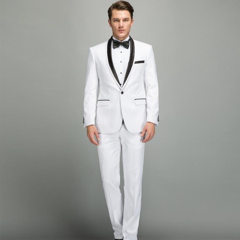 White Spring Shawl Collar Black Satin Trim Tuxedo - Mens Suits