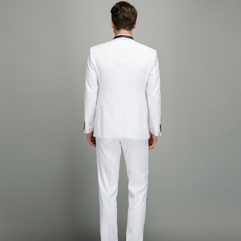 White Spring Shawl Collar Black Satin Trim Tuxedo - Mens Suits