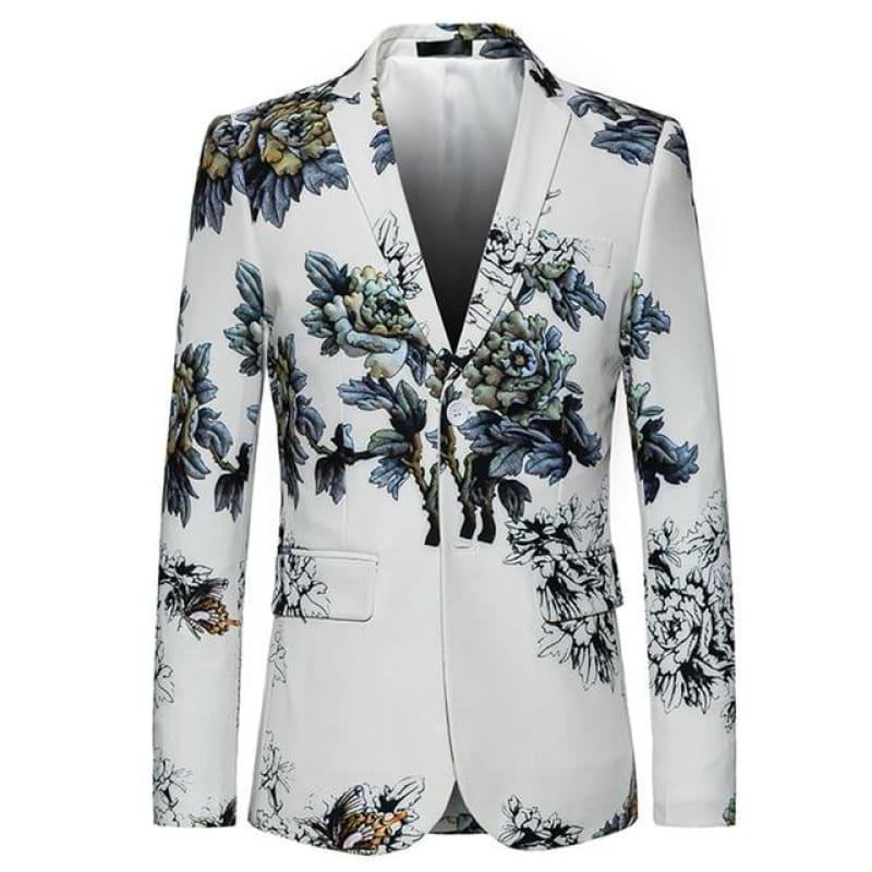 White Winter Flower Pattern Floral Suit Jacket High Quality Blazer Jackets - WHITE / XXXL - Mens jackets