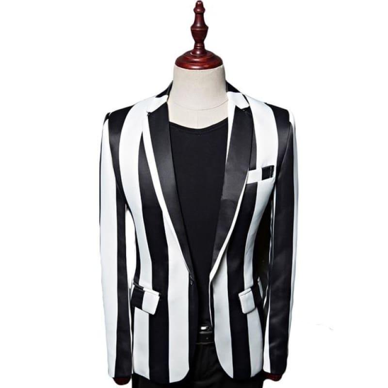 White Zebra Vertical Striped Blazer Jackets - Black White / XXXL - mens jackets