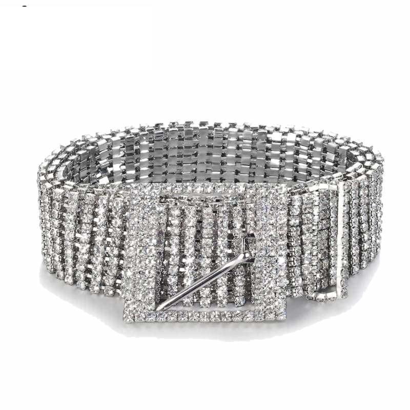 Wide Crystal Chain Rhinestone Waist Womens Belt - 105cm - Belt