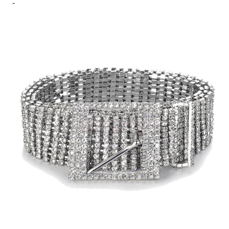 Wide Crystal Chain Rhinestone Waist Womens Belt - Belt