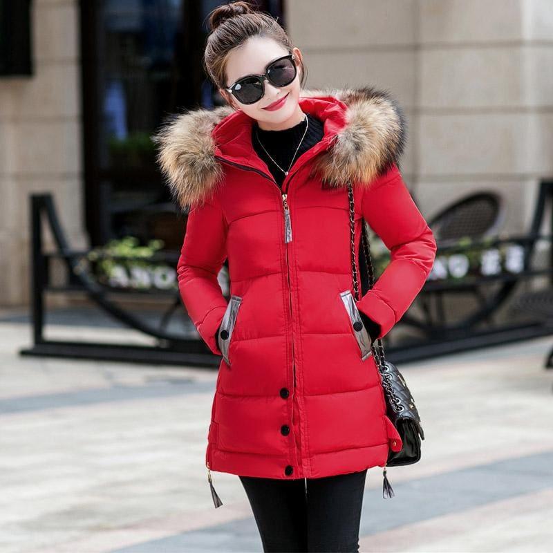 Winter Hooded Female Outerwear Parka Long Coat - Red / 4Xl - Coats