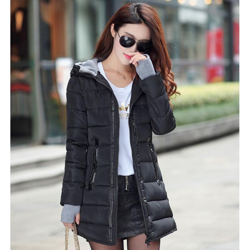 Winter Hooded Warm Candy Color Cotton Paddedcoat - Black / L - Coats