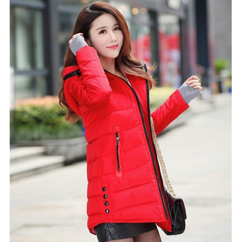 Winter Hooded Warm Candy Color Cotton Paddedcoat - Red / L - Coats