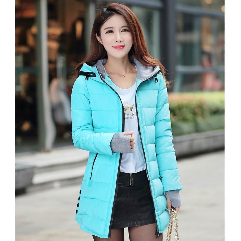 Winter Hooded Warm Candy Color Cotton Paddedcoat - Sky Blue / L - Coats