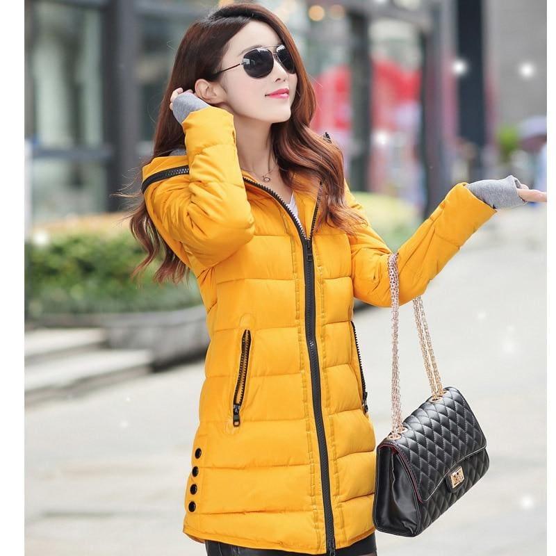 Winter Hooded Warm Candy Color Cotton Paddedcoat - Yellow / L - Coats