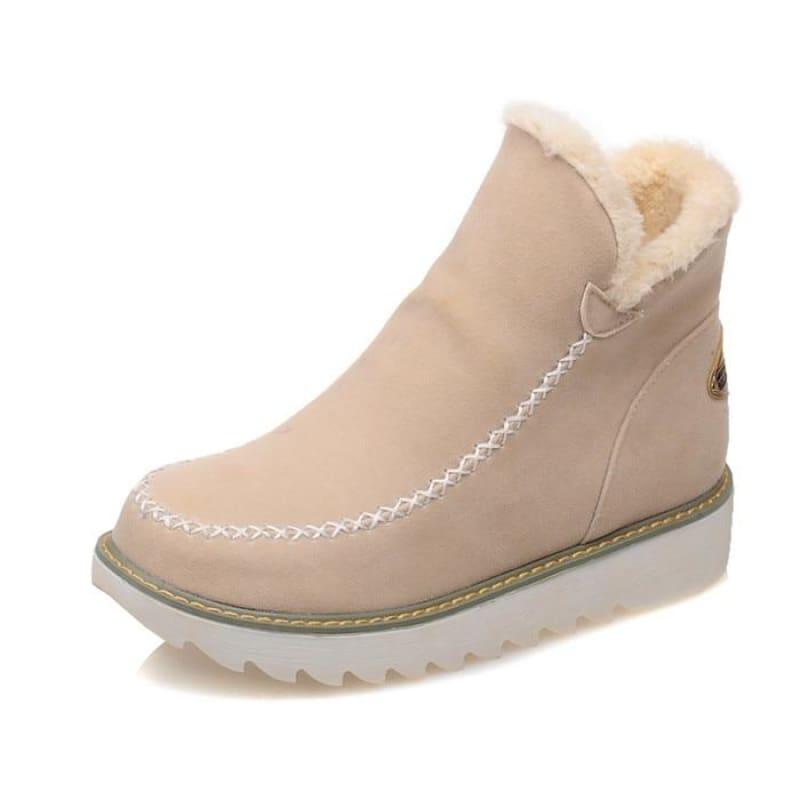 Winter Snow Platform Plush Warm Booties - Beige / 10 - Booties