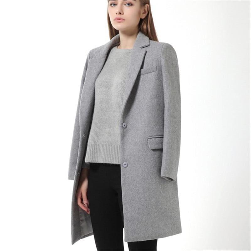 Winter Woolen Long Cashmere Coat - Gray / L - Coats