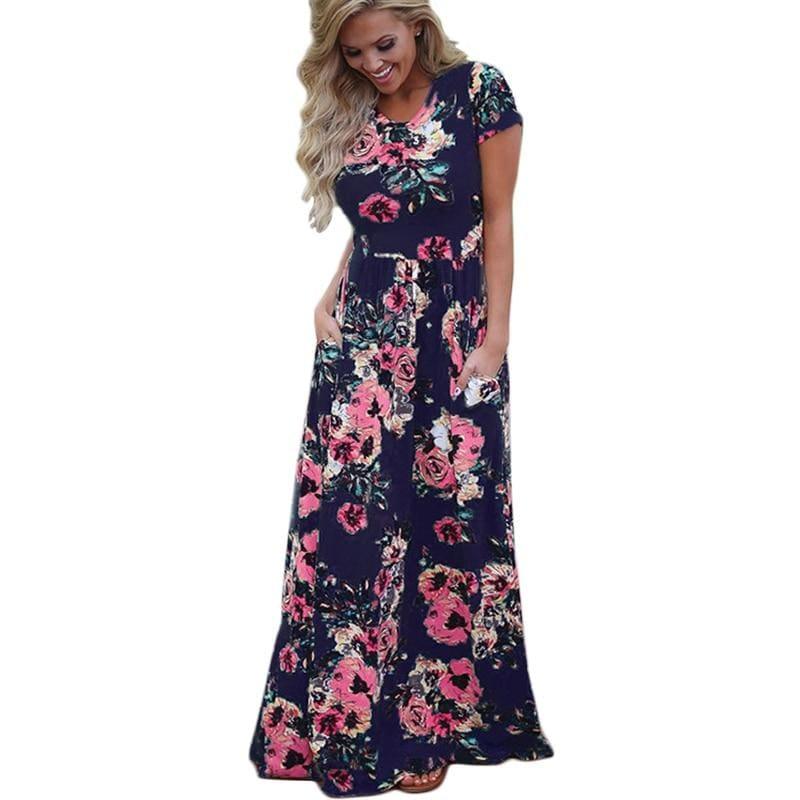 Women Floral Print Long Maxi Dress - Maxi Dress