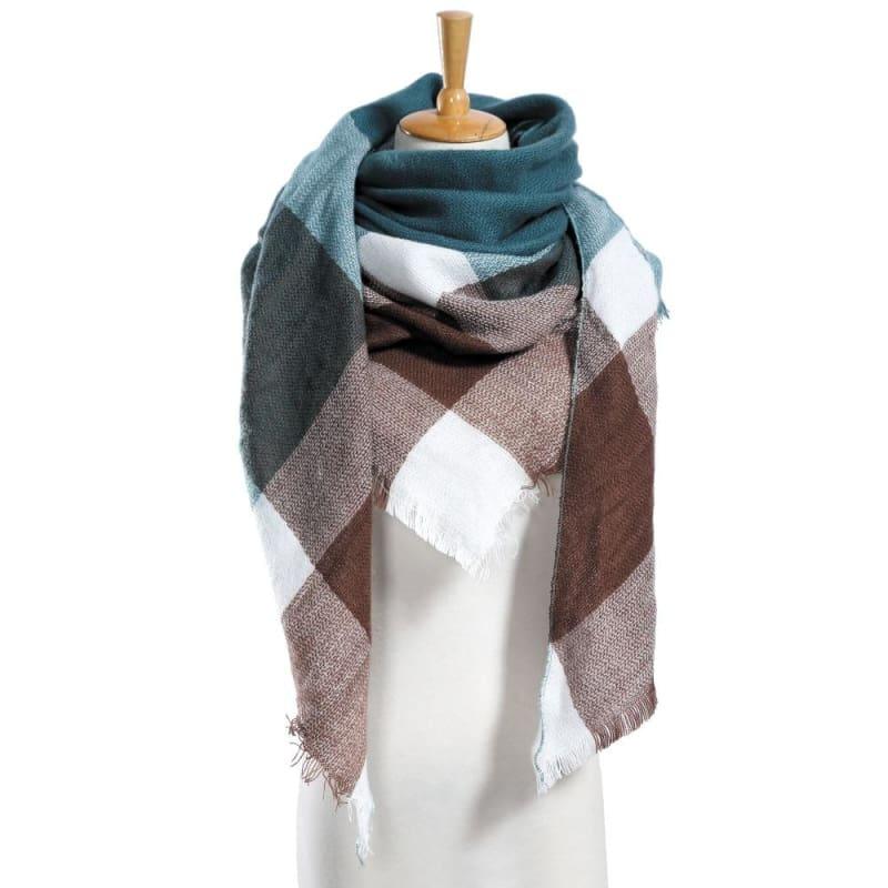 Women Plaid Scarf Designer Triangle Cashmere Shawls Scarf - 01 - Scarf