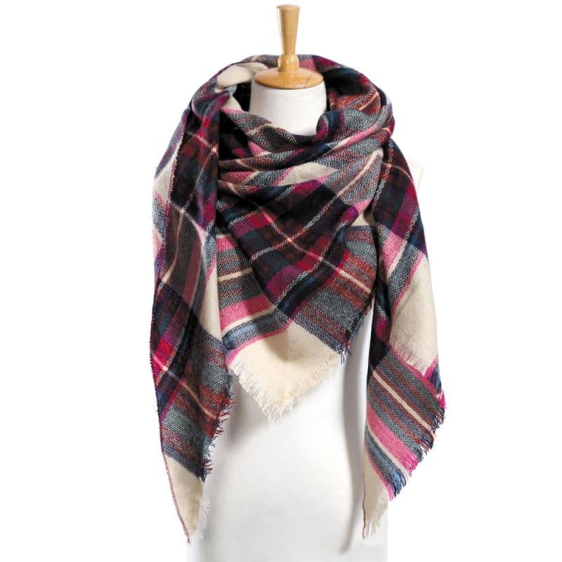 Women Plaid Scarf Designer Triangle Cashmere Shawls Scarf - 02 - Scarf