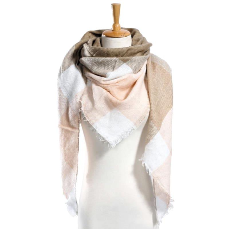 Women Plaid Scarf Designer Triangle Cashmere Shawls Scarf - 03 - Scarf