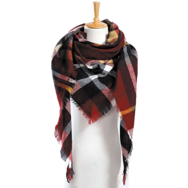 Women Plaid Scarf Designer Triangle Cashmere Shawls Scarf - 04 - Scarf