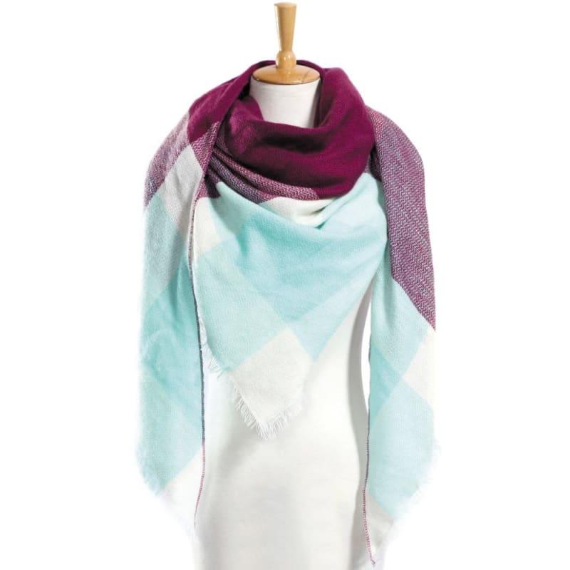 Women Plaid Scarf Designer Triangle Cashmere Shawls Scarf - 05 - Scarf