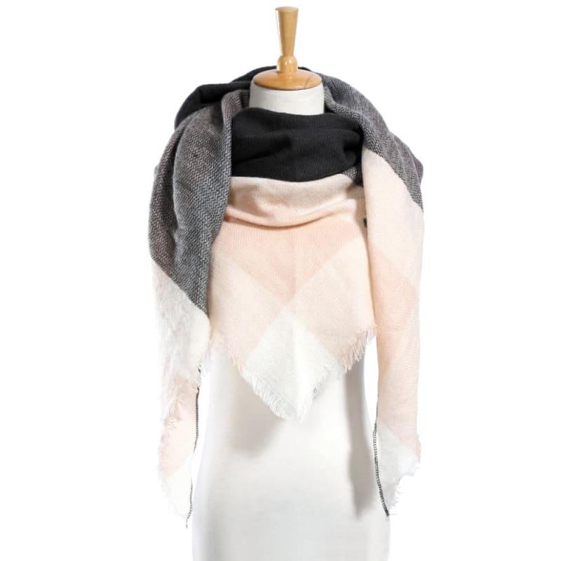 Women Plaid Scarf Designer Triangle Cashmere Shawls Scarf - 07 - Scarf