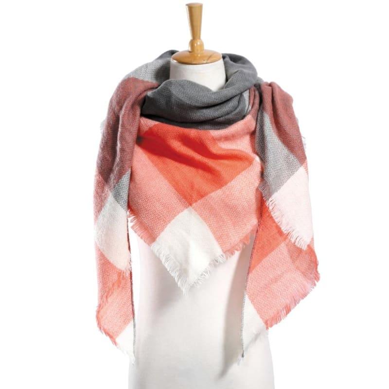 Women Plaid Scarf Designer Triangle Cashmere Shawls Scarf - 08 - Scarf