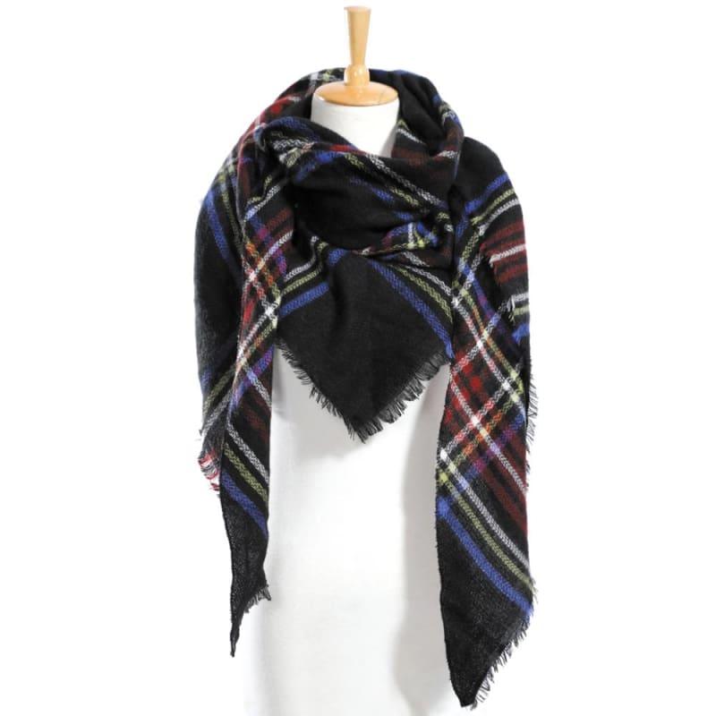 Women Plaid Scarf Designer Triangle Cashmere Shawls Scarf - 09 - Scarf