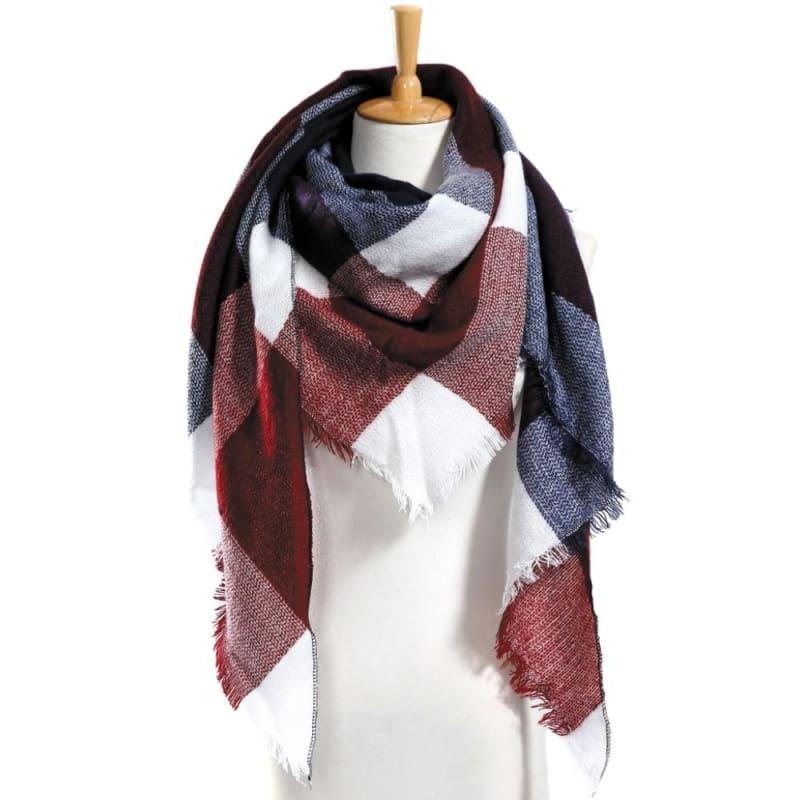 Women Plaid Scarf Designer Triangle Cashmere Shawls Scarf - 10 - Scarf