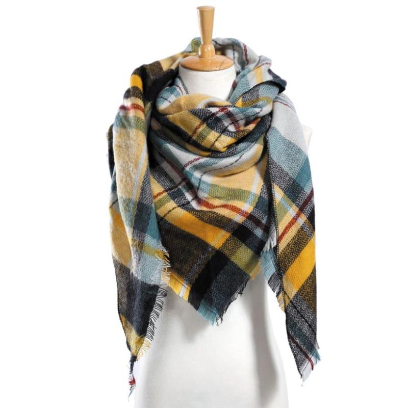 Women Plaid Scarf Designer Triangle Cashmere Shawls Scarf - 12 - Scarf